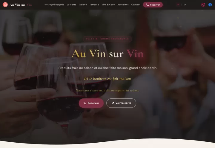 Aperçu de la page d'accueil du site Au Vin sur Vin
