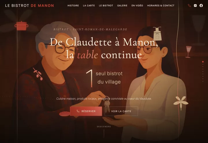 Aperçu de la page d'accueil du site Le Bistrot de Manon