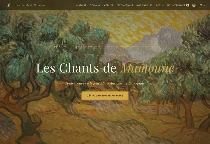 Aperçu de la page d'accueil du site Les Chants de Mamoune