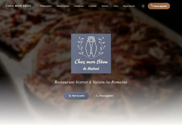 Aperçu de la page d'accueil du site Chez mon Bèou