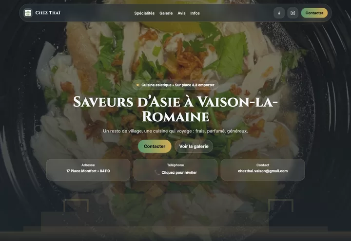 Aperçu de la page d'accueil du site Chez Thaï