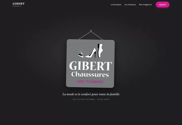 Aperçu de la page d'accueil du site Gibert Chaussures