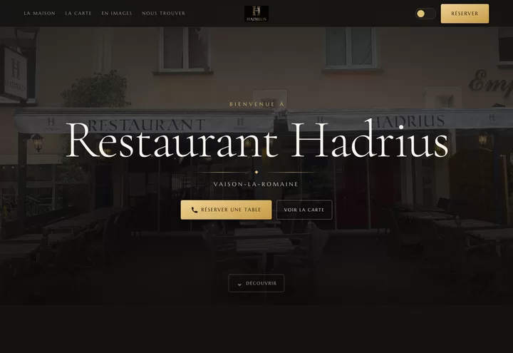 Aperçu de la page d'accueil du site Restaurant Hadrius