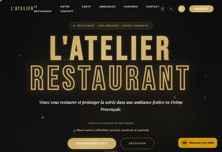 Aperçu de la page d'accueil du site L'Atelier