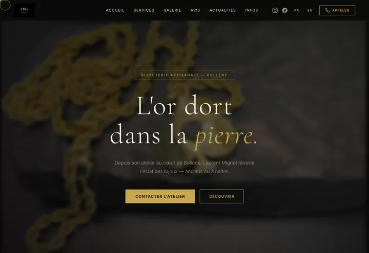 Aperçu de la page d'accueil du site LMG Bijoux
