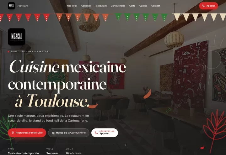 Aperçu de la page d'accueil du site Mexcal