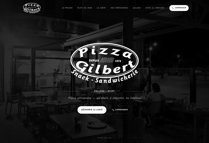 Aperçu de la page d'accueil du site Pizza Gilbert